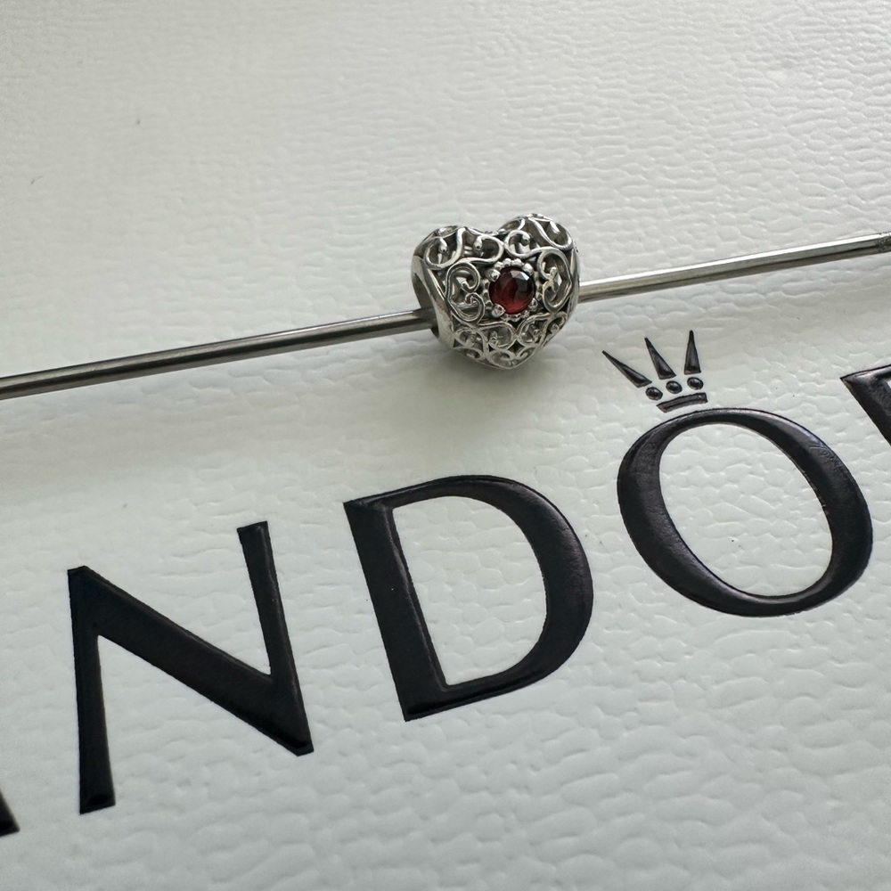 Pandora Openwork Heart January Birthstone Garnet Charm